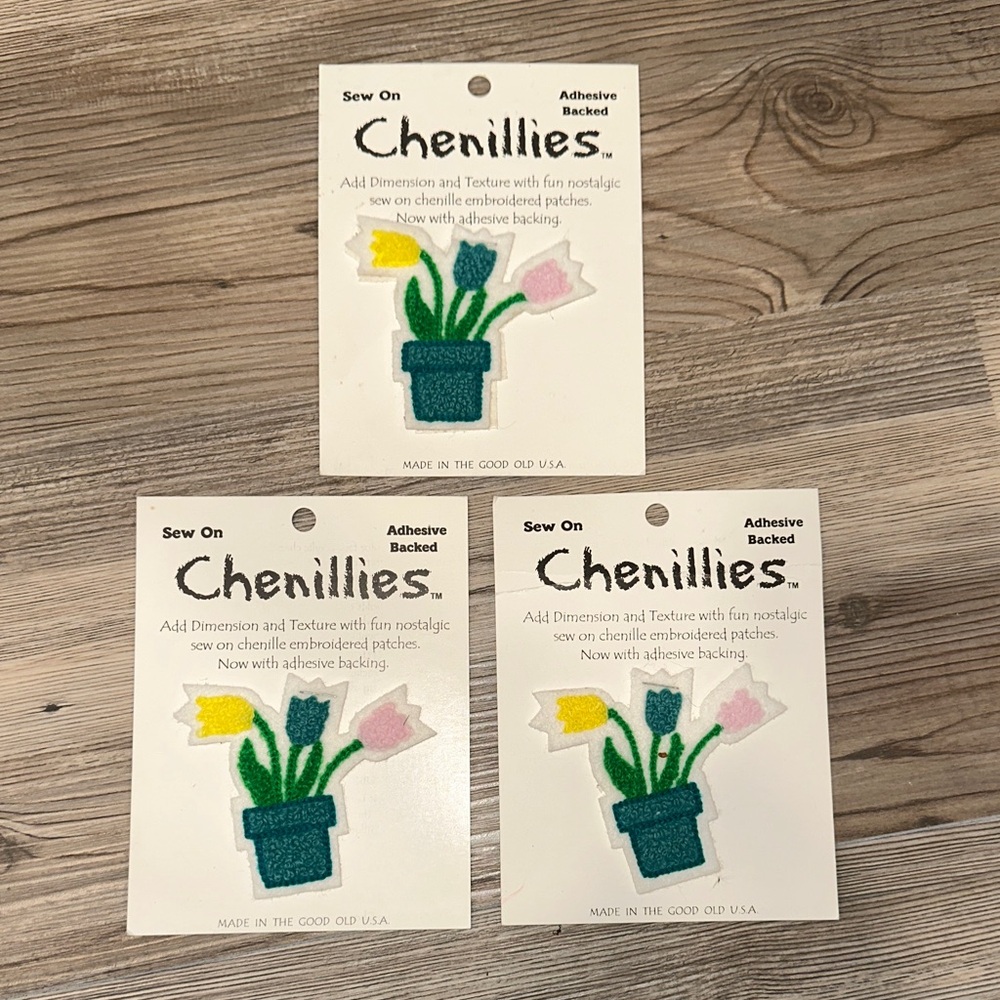 Vintage Floral Chenillies Patches - Green, Yellow, Pink